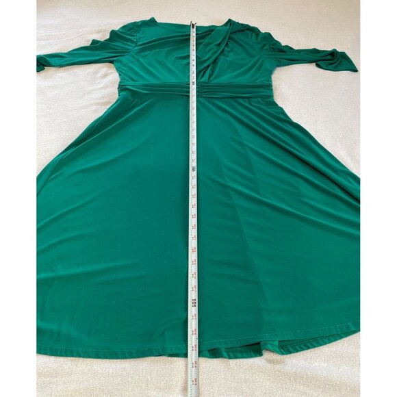 Serengeti Dress Emerald Green Twist Front Shoulder Long Sleeve Size Large Midi - Picture 11 of 13